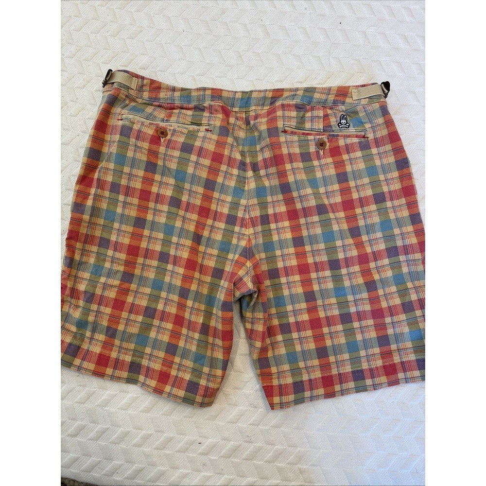 Psycho Bunny Embroidered Logo Plaid Golf Chino Shorts Men Size 38 Adjustable - Picture 4 of 10